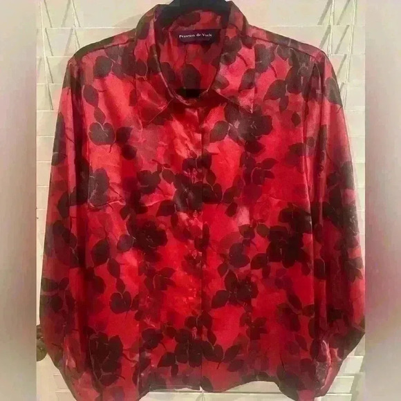 Preston & York Tops - Ladies Size 14 Red Long Sleeve Shirt Preston & York
